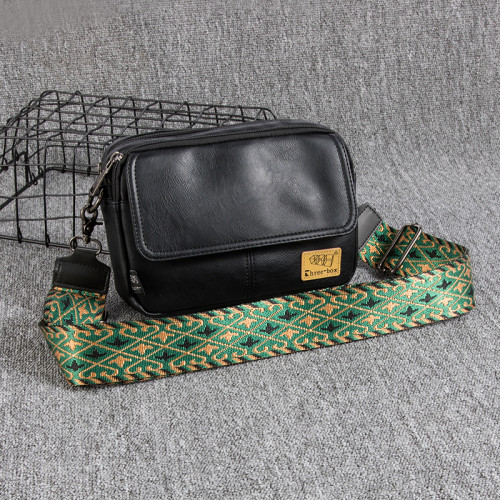 threebox青年斜後後背包個性男士皮質小挎包休閒復古單肩包時尚郵差包