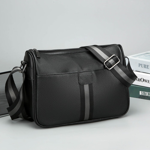 時尚簡約真皮單肩包大容量男士商務休閒斜後後背包頭層牛皮男包小後後背包