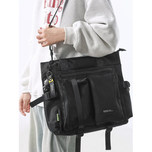 斜後後背包男生初中高中補課包手提手拎補習上課包工裝潮牌單肩後後背包男