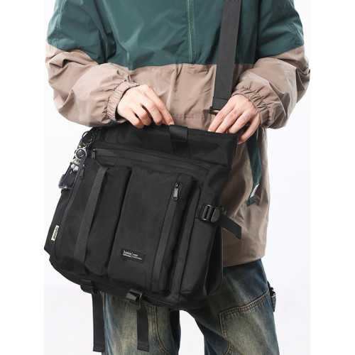 斜後後背包男生初中高中補課包手提手拎補習上課包工裝潮牌單肩後後背包男