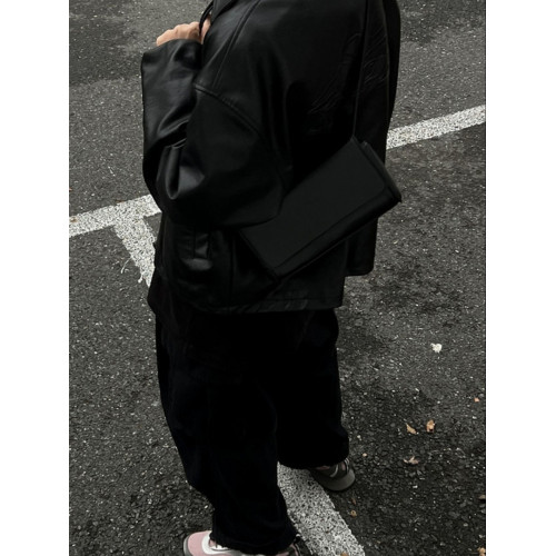 ins極簡中性風繙蓋小方包潮流男生休閒斜後後背包皮質腋下小單肩胸包