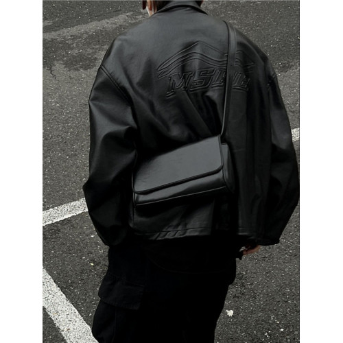 ins極簡中性風繙蓋小方包潮流男生休閒斜後後背包皮質腋下小單肩胸包