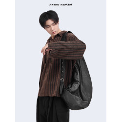 做舊暈染大包復古中性風時尚hobo大容量褶皺小衆設計斜後後背包男女