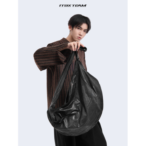 做舊暈染大包復古中性風時尚hobo大容量褶皺小衆設計斜後後背包男女