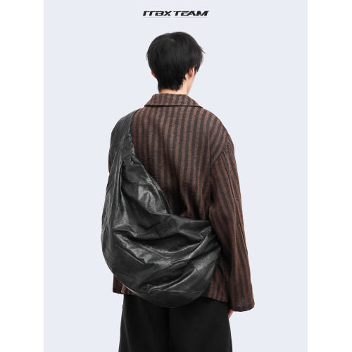 做舊暈染大包復古中性風時尚hobo大容量褶皺小衆設計斜後後背包男女