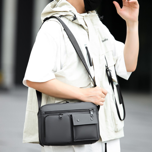 男士斜後後背包多層單肩包皮膜時尚通勤包多功能挎包男休閒輕便後後背包潮