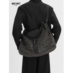 覔舊單肩斜後後背包男女生復古帆布托特包大容量手提後後背包男士通勤包包