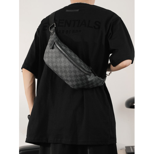 2026新款格子胸包腰包 潮流時尚單肩包斜背小包商務休閒小挎包潮