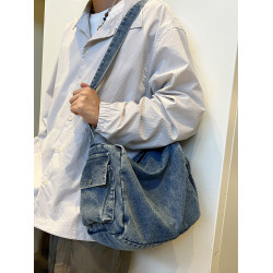 牛仔帆布包男款工裝潮牌單肩挎包港風原宿郵差包男女大學生斜後後背包