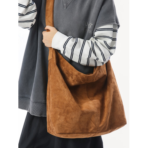 潮牌麂皮絨斜後後背包男生大容量休閒百搭旅行輕便後後背包女大學生單肩包