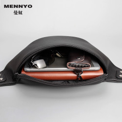 MENNYO男士斜後後背包真皮跑步休閒戶外運動腰包多功能手機包YKK拉鍊
