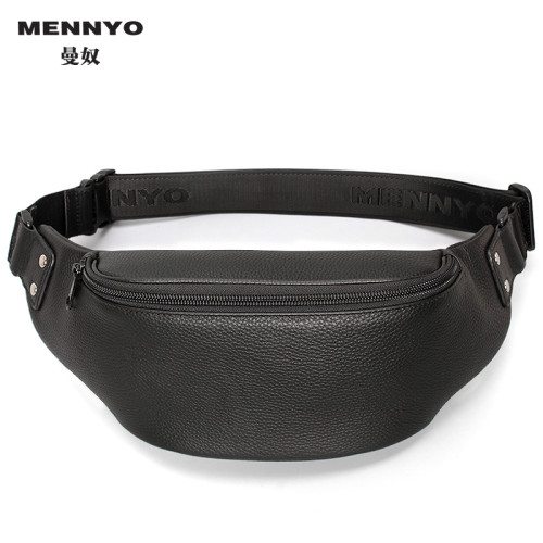 MENNYO男士斜後後背包真皮跑步休閒戶外運動腰包多功能手機包YKK拉鍊