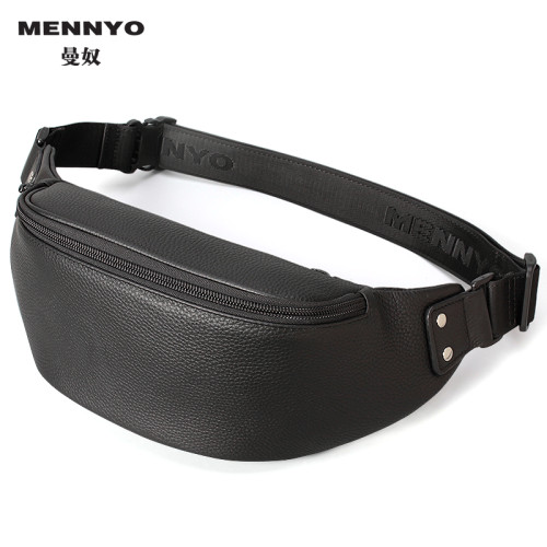 MENNYO男士斜後後背包真皮跑步休閒戶外運動腰包多功能手機包YKK拉鍊