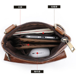 頭層牛皮單肩斜後後背包男士真皮商務休閒男包手機包小方包復古油蠟皮