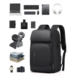 雙肩後後背包男士學生17.3寸電腦書包商務出差旅行大容量擴容休閒時尚