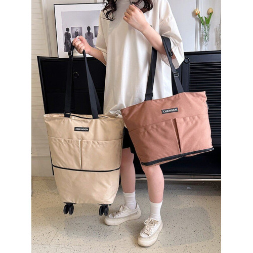 旅行包帶輪子大容量防水單肩學生行李斜後後背包短途旅行女輕便登機包