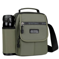 新款防潑水中老年人男包外出旅行包水杯位單肩包斜後後背包旅遊小方包