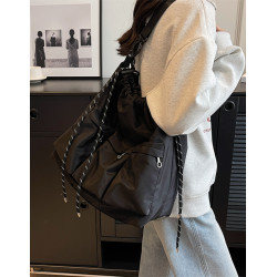 港風潮酷暗黑風單肩包男女百搭抽繩束口大容量尼龍布斜後後背包通勤包