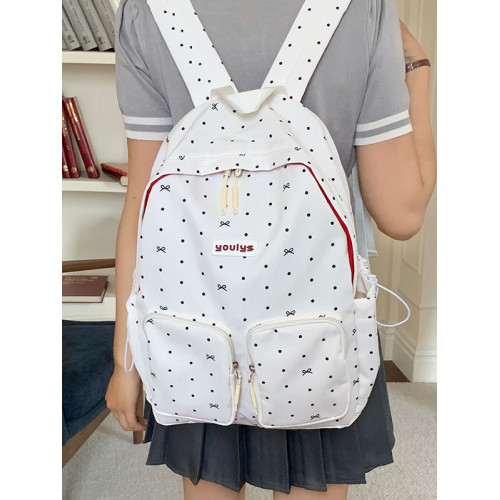 ins風蝴蝶結波點雙肩包女學院風大容量後後背包高顔值學生書包初中生