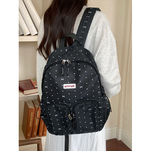 ins風蝴蝶結波點雙肩包女學院風大容量後後背包高顔值學生書包初中生