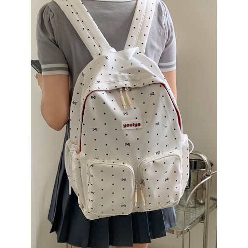 ins風蝴蝶結波點雙肩包女學院風大容量後後背包高顔值學生書包初中生