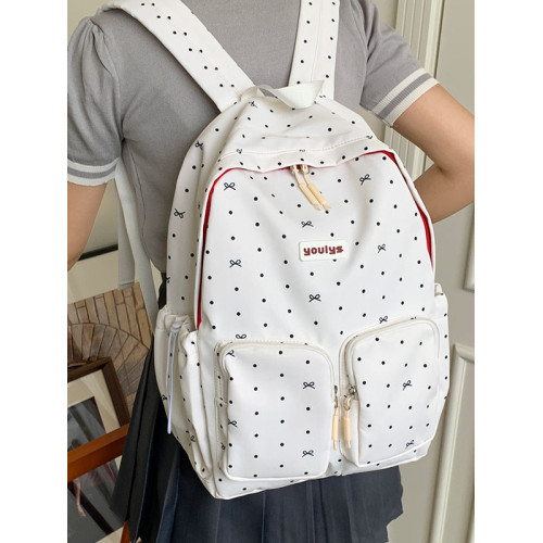 ins風蝴蝶結波點雙肩包女學院風大容量後後背包高顔值學生書包初中生