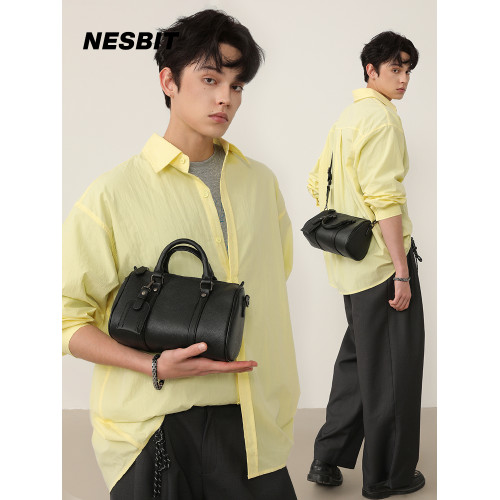 NESBIT黑武士男包歐美潮牌斜後後背包波士頓包輕奢枕頭包單肩圓筒包男