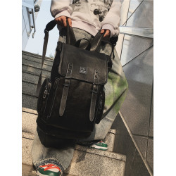 大學生書包休閒電腦包大容量雙肩包男士復古時尚潮流皮革旅行後後背包