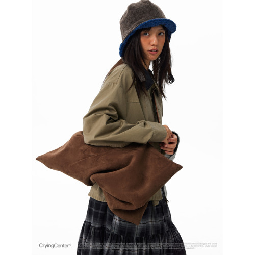 CryingCenter反毛皮餃子紅棕色單肩斜後後背包大餃包 哭喊中心