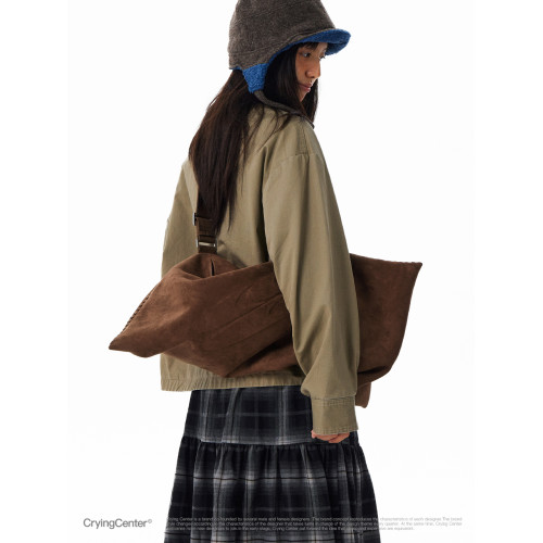 CryingCenter反毛皮餃子紅棕色單肩斜後後背包大餃包 哭喊中心