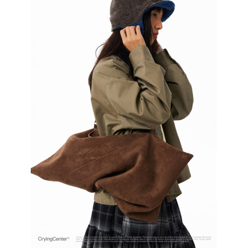 CryingCenter反毛皮餃子紅棕色單肩斜後後背包大餃包 哭喊中心