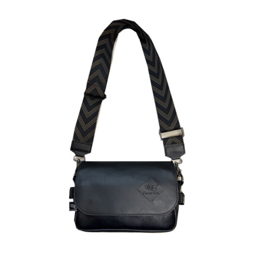 three-box新品男士單肩包 休閒條紋彩帶斜後後背包 日系繙蓋男女後後背包