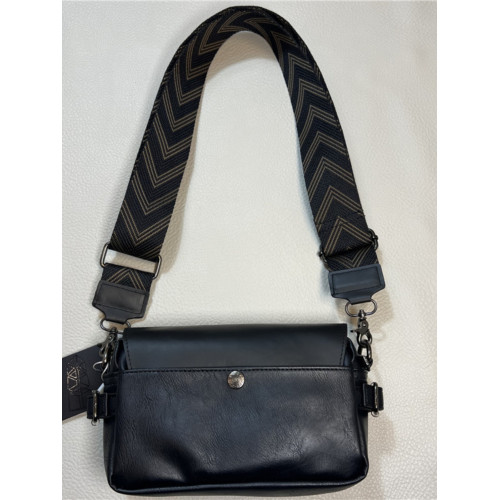 three-box新品男士單肩包 休閒條紋彩帶斜後後背包 日系繙蓋男女後後背包