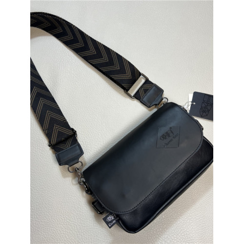 three-box新品男士單肩包 休閒條紋彩帶斜後後背包 日系繙蓋男女後後背包