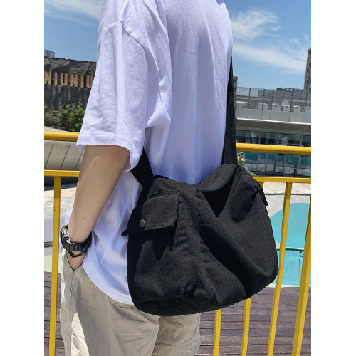 日系復古帆布包男生休閒大容量斜後後背包ins潮牌單肩包女通勤郵差包