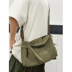 復古帆布斜後後背包男單肩包旅行運動健身包大容量休閒簡約潮牌郵差包