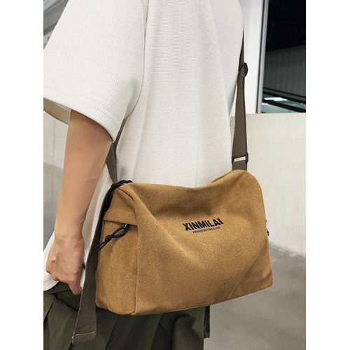 復古帆布斜後後背包男單肩包旅行運動健身包大容量休閒簡約潮牌郵差包