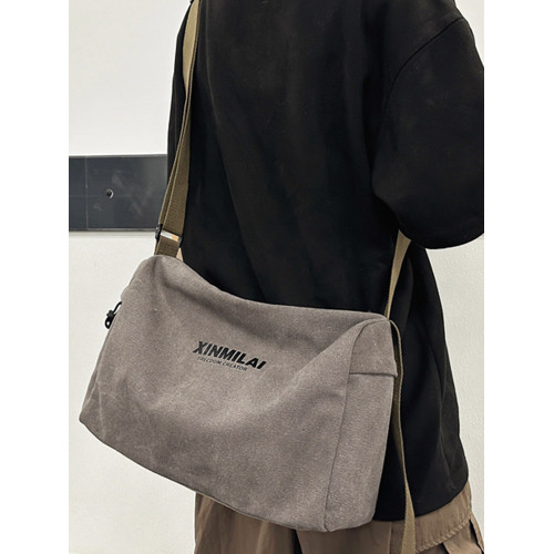 復古帆布斜後後背包男單肩包旅行運動健身包大容量休閒簡約潮牌郵差包