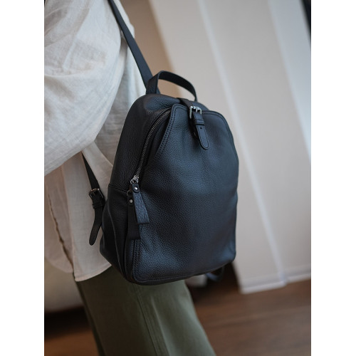 鹿小姐頭層軟牛皮簡約高級感旅行通勤大容量真皮百搭時尚雙肩後後背包