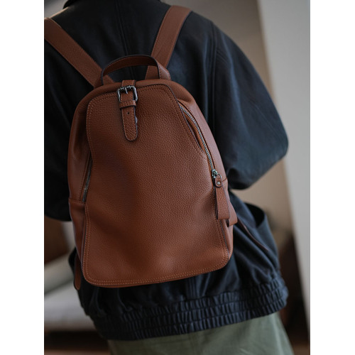 鹿小姐頭層軟牛皮簡約高級感旅行通勤大容量真皮百搭時尚雙肩後後背包