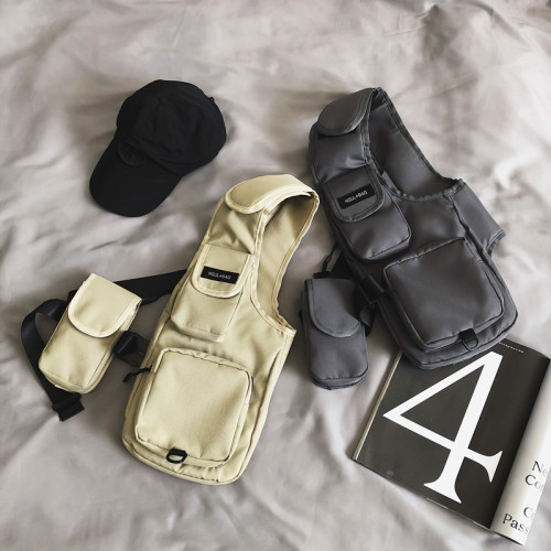 韓國機能戰術包工裝戶外多口袋馬甲包個性街頭說唱背心包跑步胸包