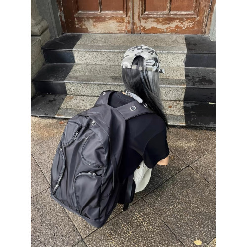 尼龍多口袋戰術大容量雙肩包Y2K千禧黑色異型後後背包女龐克大容量