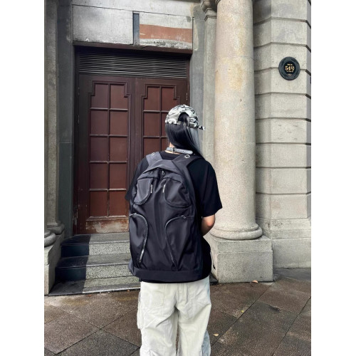 尼龍多口袋戰術大容量雙肩包Y2K千禧黑色異型後後背包女龐克大容量