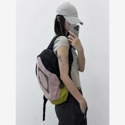 2025新款韓系撞色網眼輕便雙肩包書包小衆設計感菱形格子後後背包