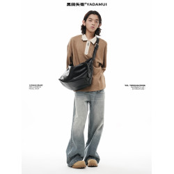 黑田矢衛原創斜拉鍊設計斜後後背包男款高級感通勤大包女生軟皮流浪包