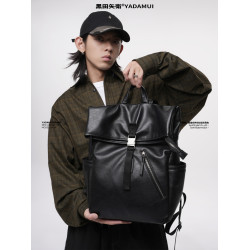 黑田矢衛原創小衆高級感皮質通勤雙肩包男士大學生女書包後後背包ins