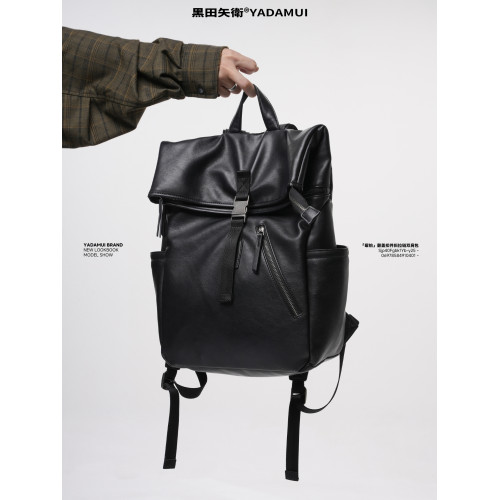 黑田矢衛原創小衆高級感皮質通勤雙肩包男士大學生女書包後後背包ins