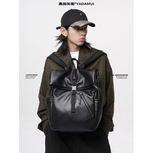 黑田矢衛原創小衆高級感皮質通勤雙肩包男士大學生女書包後後背包ins