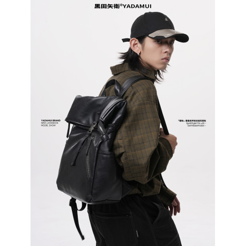 黑田矢衛原創小衆高級感皮質通勤雙肩包男士大學生女書包後後背包ins