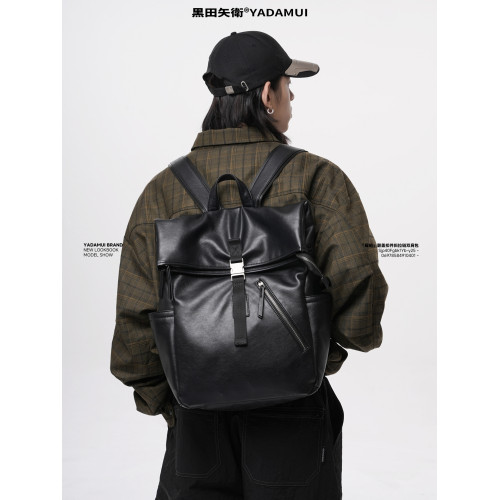 黑田矢衛原創小衆高級感皮質通勤雙肩包男士大學生女書包後後背包ins